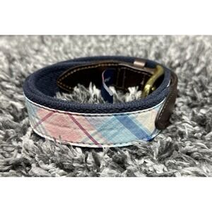 Vineyard Vines Belt Mens 30 Blue Pink Plaid Canvas Leather Prep Nautical Coastal